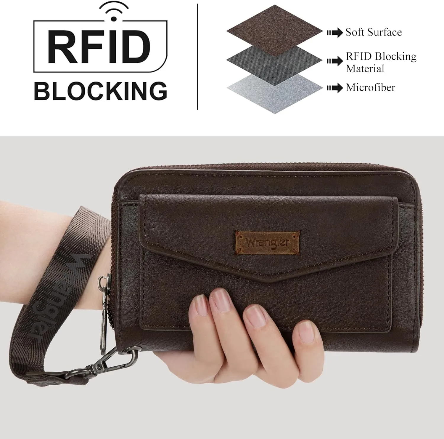 Montana West Wrangler Large Capacity Wallets Women with Wristlet and Metal Smooth Zipper