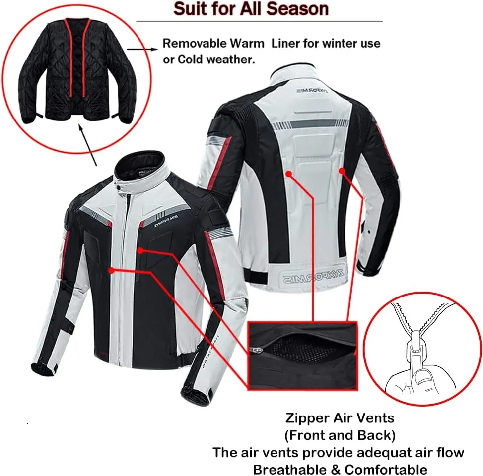 Motorcycle Jacket Motorbike Biker Waterproof Jackets Windproof Full Body Protective Gear Armoured Summer Winter for Men