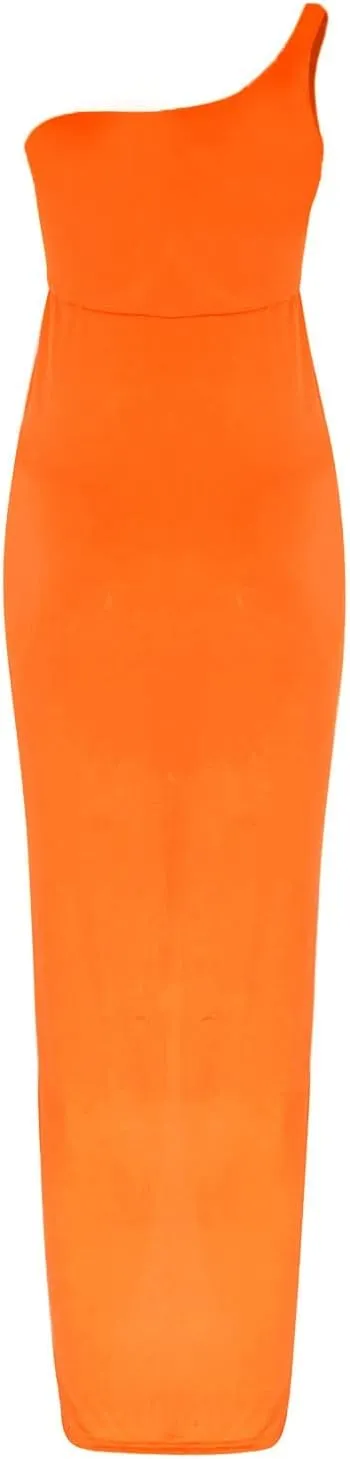 NaRHbrg Women's Sexy One Shoulder Maxi Dress Ruched High Slit Sleeveless Bodycon Dress Elegant Evening Party Clubwear