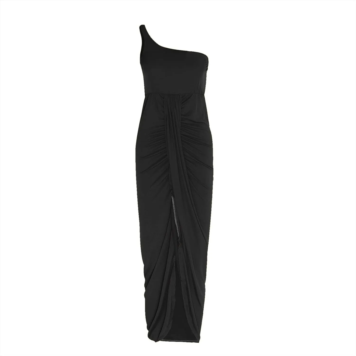 NaRHbrg Women's Sexy One Shoulder Maxi Dress Ruched High Slit Sleeveless Bodycon Dress Elegant Evening Party Clubwear