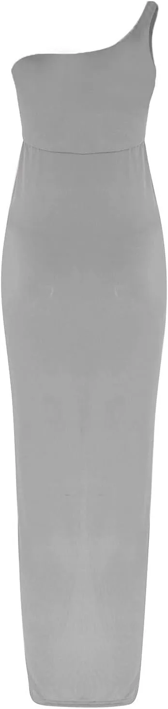 NaRHbrg Women's Sexy One Shoulder Maxi Dress Ruched High Slit Sleeveless Bodycon Dress Elegant Evening Party Clubwear
