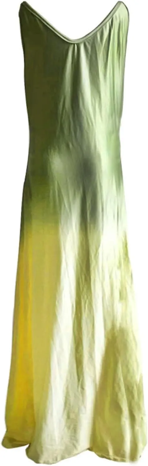 NaRHbrg Women's Sleeveless V Neck Maxi Dress Boho Loose Flowy Sundress Tie Dye Casual Beach Long Dresses Summer Sundress