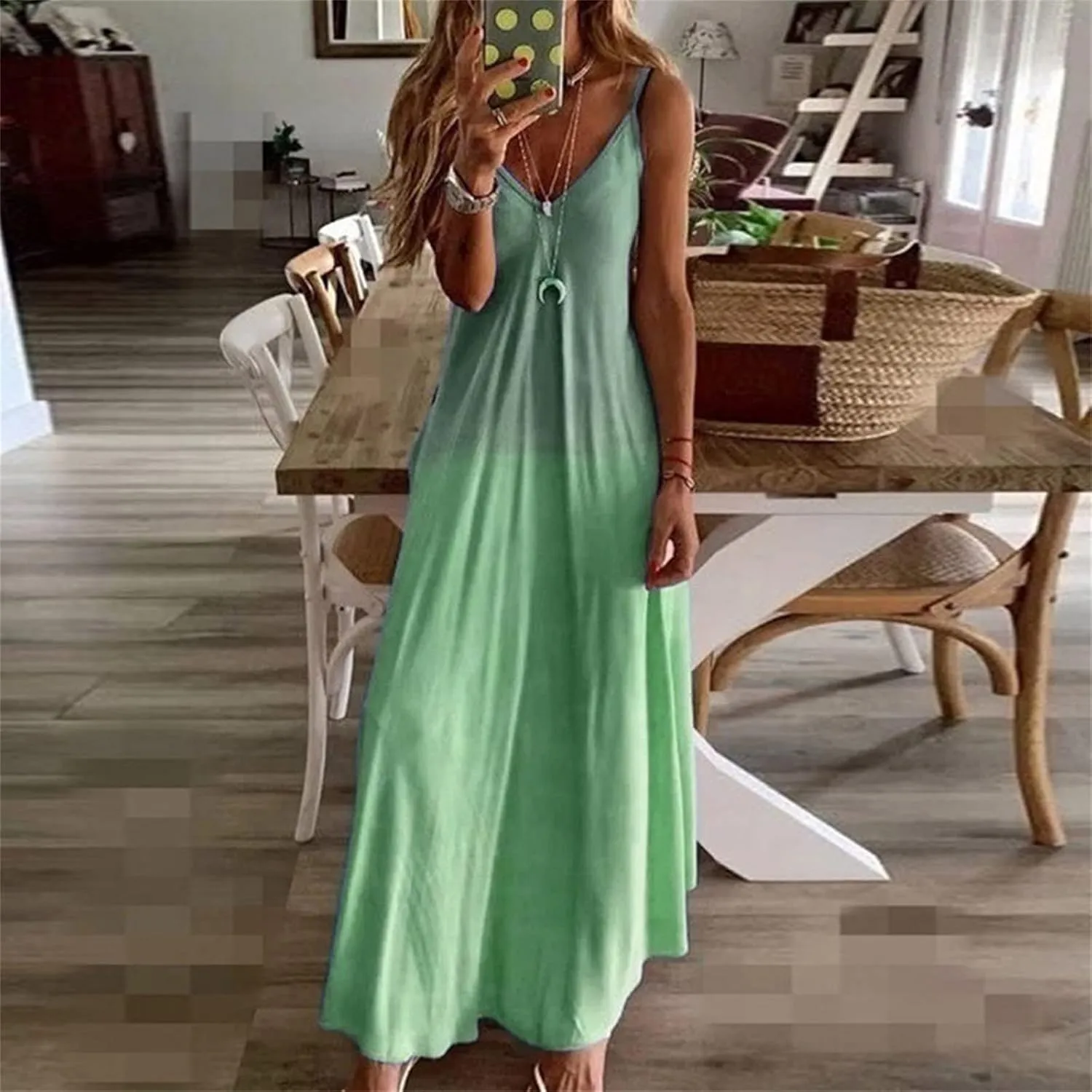 NaRHbrg Women's Sleeveless V Neck Maxi Dress Boho Loose Flowy Sundress Tie Dye Casual Beach Long Dresses Summer Sundress