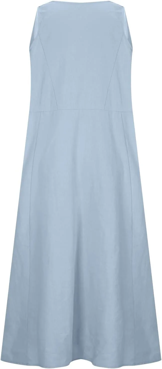 NaRHbrg Women's Summer Sleeveless Maxi Dress Casual Loose Fit Tank Sundress with Pockets Beach Long Dresses