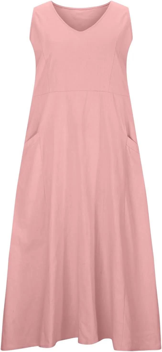 NaRHbrg Women's Summer Sleeveless Maxi Dress Casual Loose Fit Tank Sundress with Pockets Beach Long Dresses