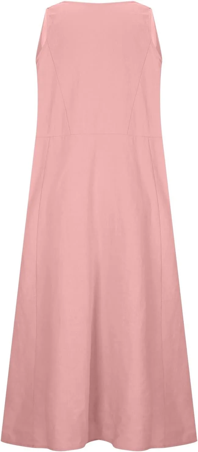 NaRHbrg Women's Summer Sleeveless Maxi Dress Casual Loose Fit Tank Sundress with Pockets Beach Long Dresses