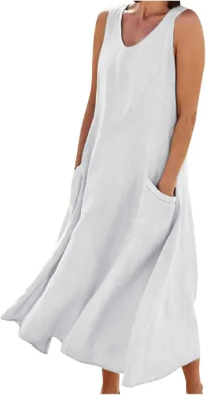 NaRHbrg Women's Summer Sleeveless Maxi Dress Casual Loose Fit Tank Sundress with Pockets Beach Long Dresses