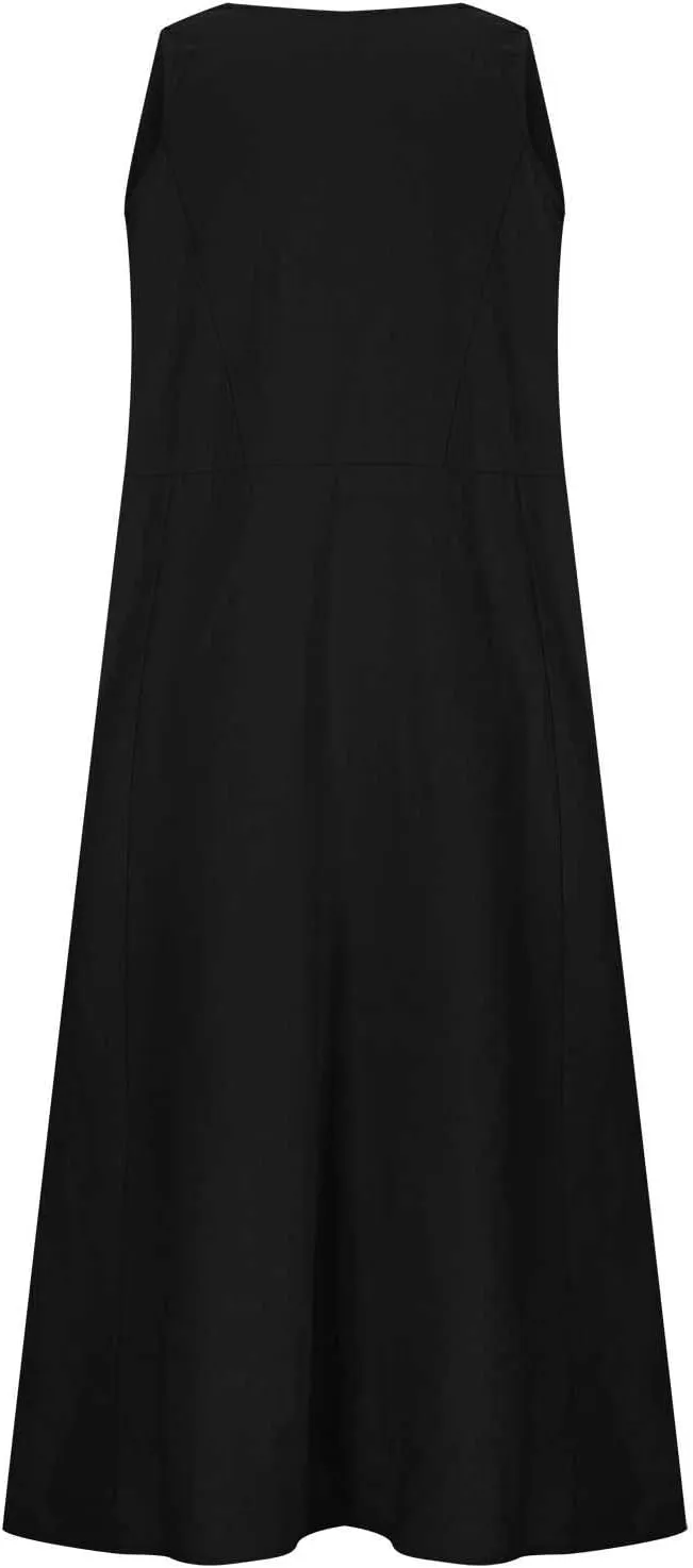 NaRHbrg Women's Summer Sleeveless Maxi Dress Casual Loose Fit Tank Sundress with Pockets Beach Long Dresses