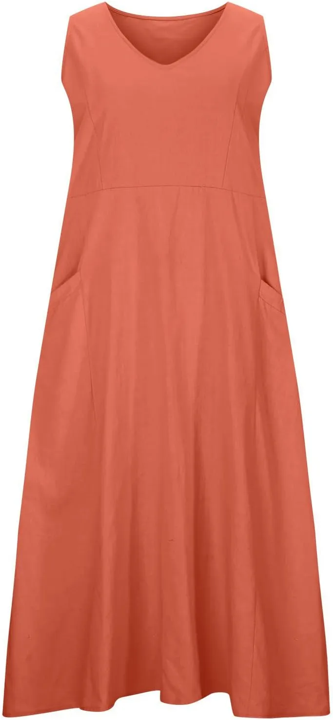 NaRHbrg Women's Summer Sleeveless Maxi Dress Casual Loose Fit Tank Sundress with Pockets Beach Long Dresses