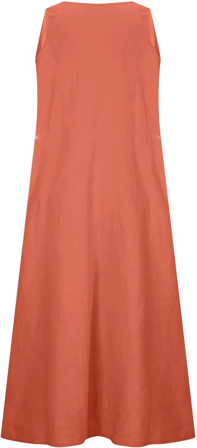 NaRHbrg Women's Summer Sleeveless Maxi Dress Casual Loose Fit Tank Sundress with Pockets Beach Long Dresses