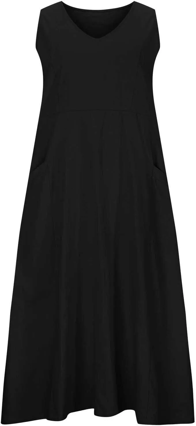 NaRHbrg Women's Summer Sleeveless Maxi Dress Casual Loose Fit Tank Sundress with Pockets Beach Long Dresses