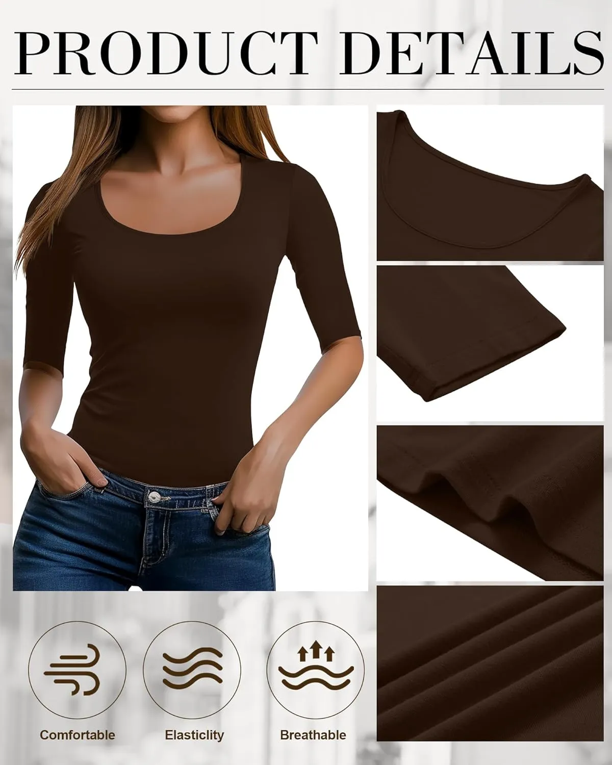 Neer 3 Pack Women's Scoop Neck Stretchy Tops Cotton Half Sleeve Slim Fitted T-Shirts Tight Casual Basic Summer Tees
