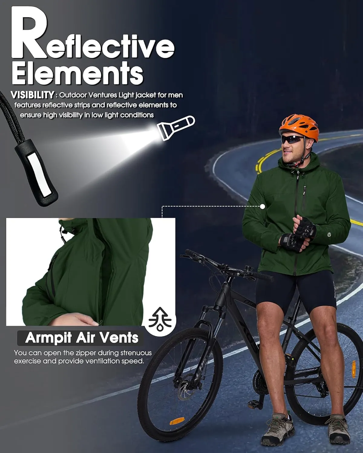 Outdoor Ventures Men's Packable Rain Jacket Waterproof Lightweight Raincoat with Hood Windproof Cycling Jackets