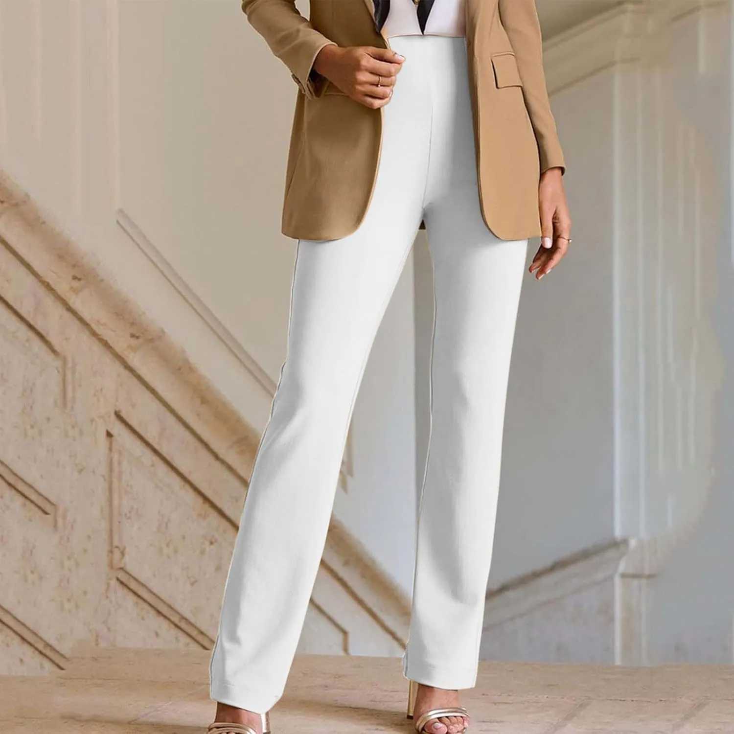 Pants for Women Comfort Stretch Loose Fit Leg Skinny High Waist Pull On Pants for Business Work Dress Bootcut Trousers