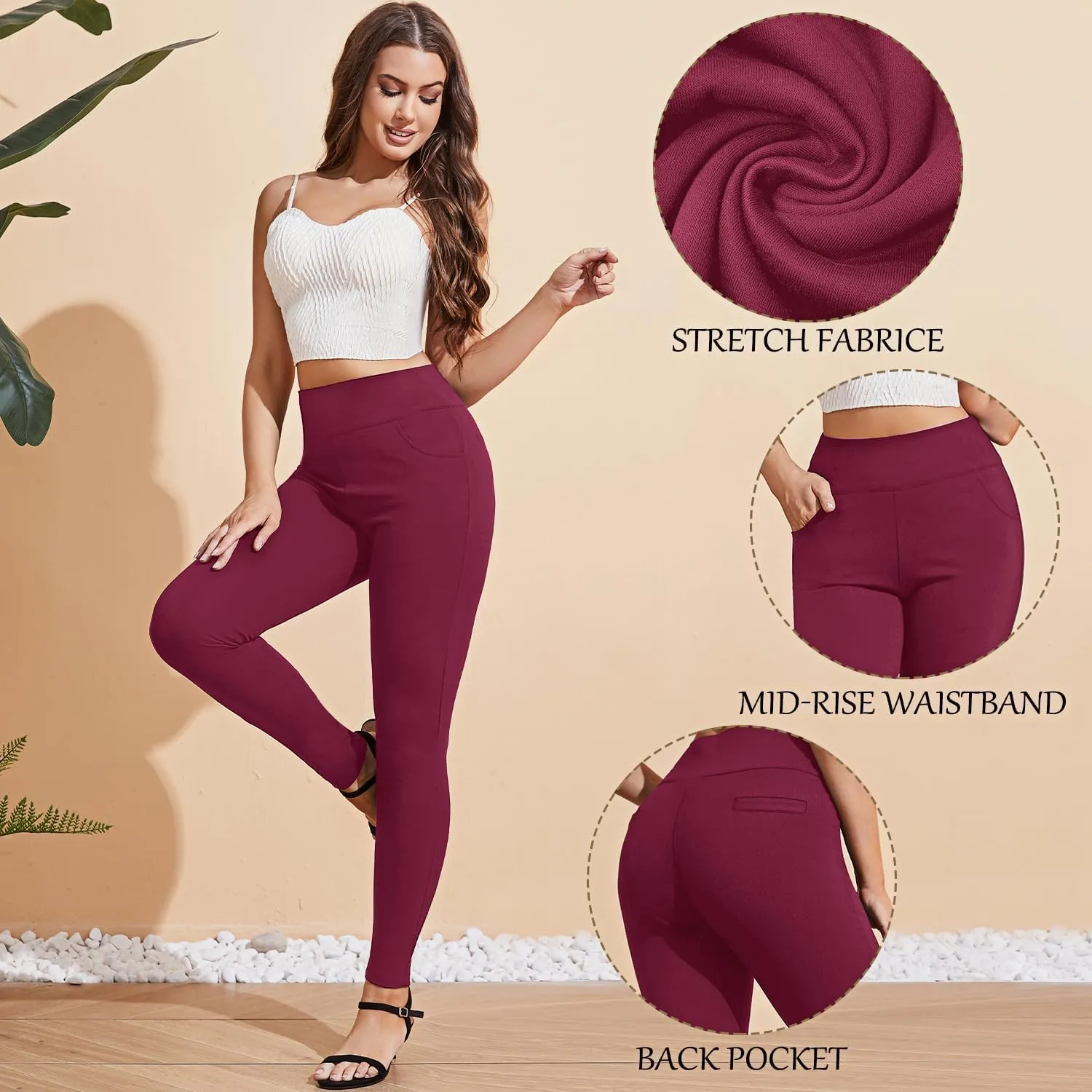 Pants for Women, Comfort Stretch Skinny Slim Dress Pants, Skinny High Waist Pull on Pants with Pockets