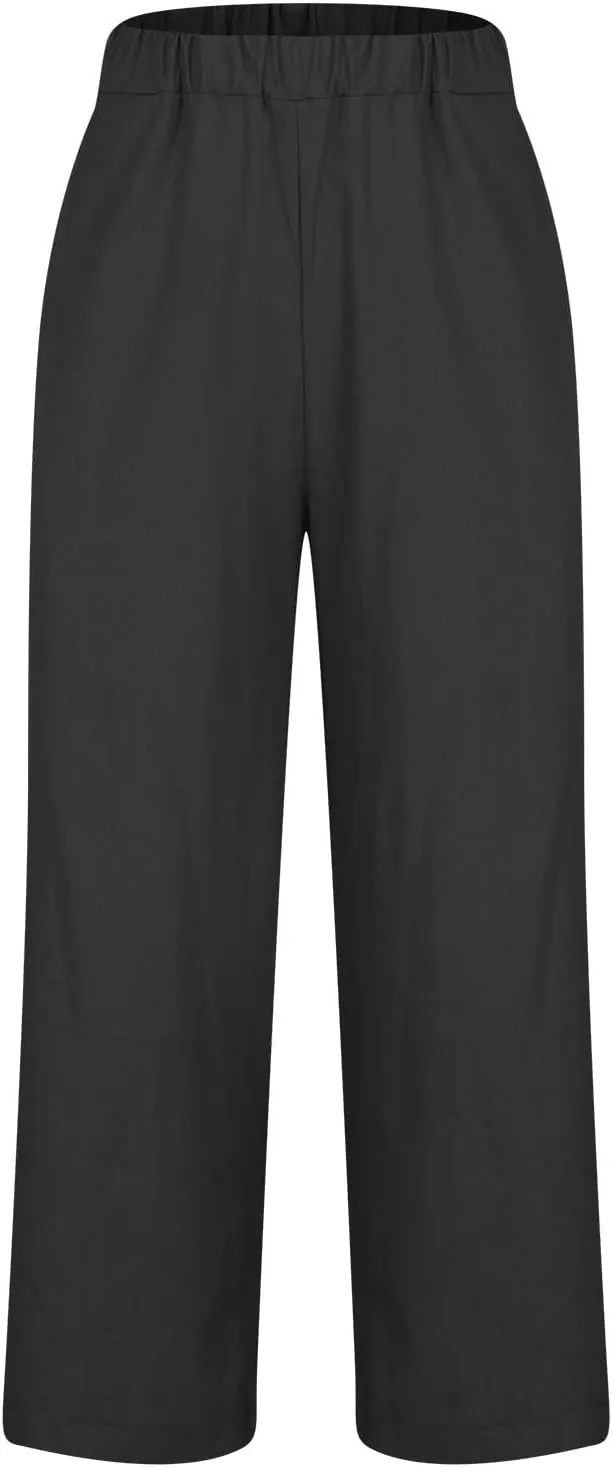 Pants for Women Linen Pants Elastic High Waist Pant Lightweight Straight Leg Pant Casual Summer Comfort Linen Trouser