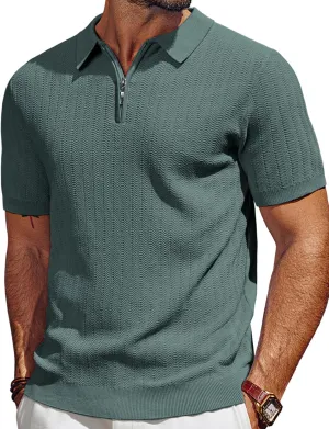 PJ PAUL JONES Men's Polo Shirts Quarter Zip Textured Knit Shirts Summer Shirt