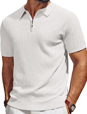 PJ PAUL JONES Men's Polo Shirts Quarter Zip Textured Knit Shirts Summer Shirt