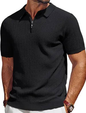 PJ PAUL JONES Men's Polo Shirts Quarter Zip Textured Knit Shirts Summer Shirt