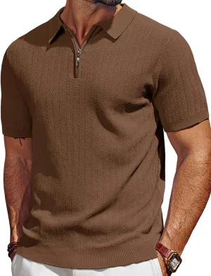 PJ PAUL JONES Men's Polo Shirts Quarter Zip Textured Knit Shirts Summer Shirt
