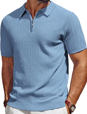 PJ PAUL JONES Men's Polo Shirts Quarter Zip Textured Knit Shirts Summer Shirt