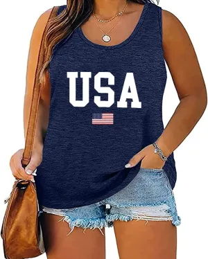 Plus Size We The People 1776 Tank Tops for Women Vintage American Flag Graphic Tees 4th of July Patriotic Shirt