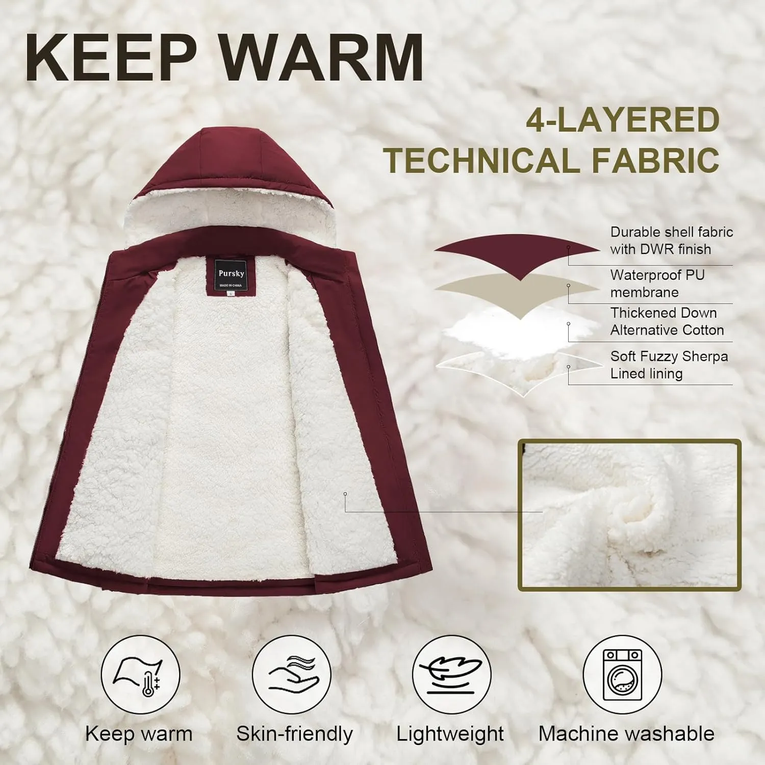 Pursky Women's Winter Vest Sherpa Fleece Lined Puffer Vest Warm Lightweight Sleeveless Jackets With Removable Hood