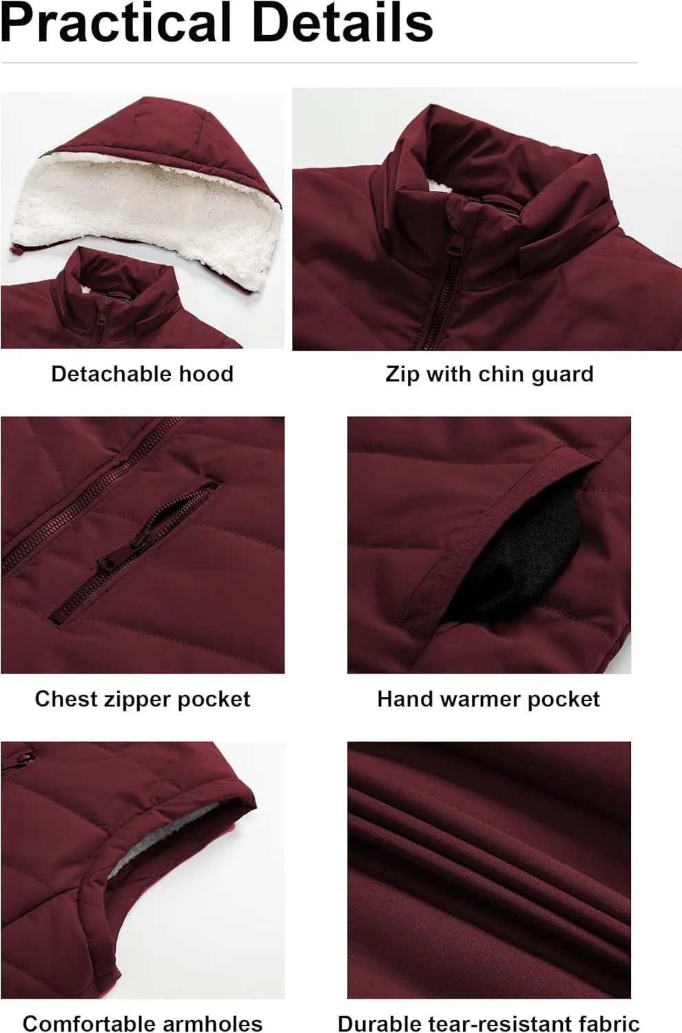 Pursky Women's Winter Vest Sherpa Fleece Lined Puffer Vest Warm Lightweight Sleeveless Jackets With Removable Hood
