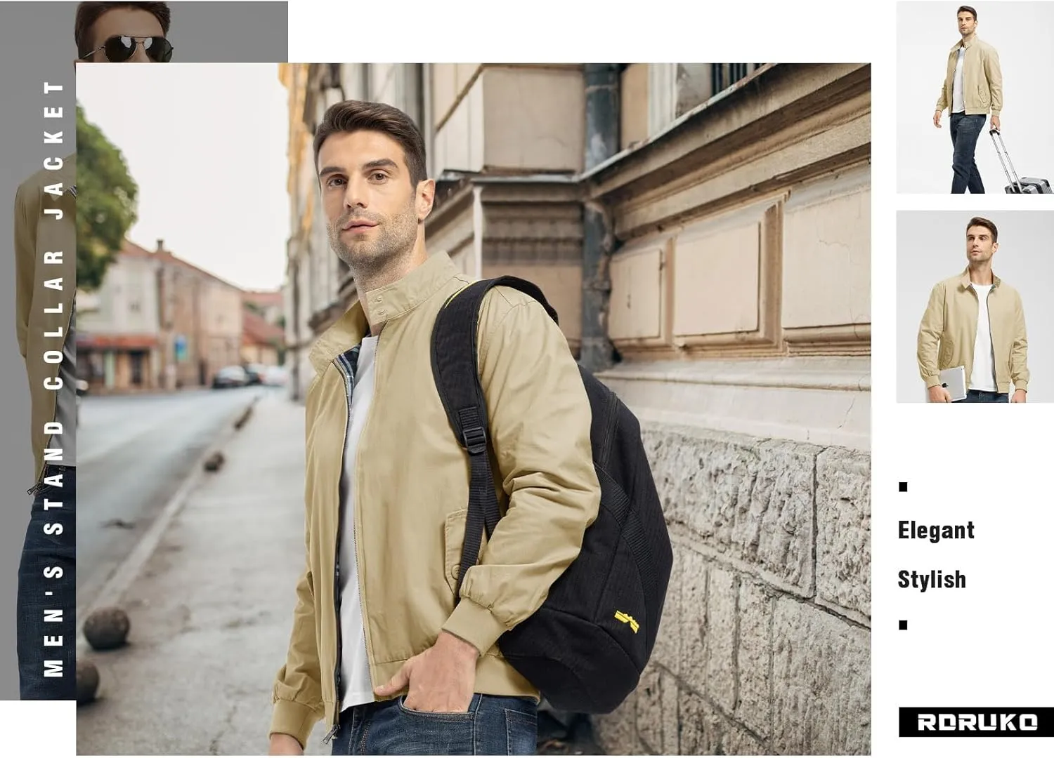 Rdruko Men's Bomber Jacket Cotton Lightweight Windbreaker Full Zip Casual Fashion Coat