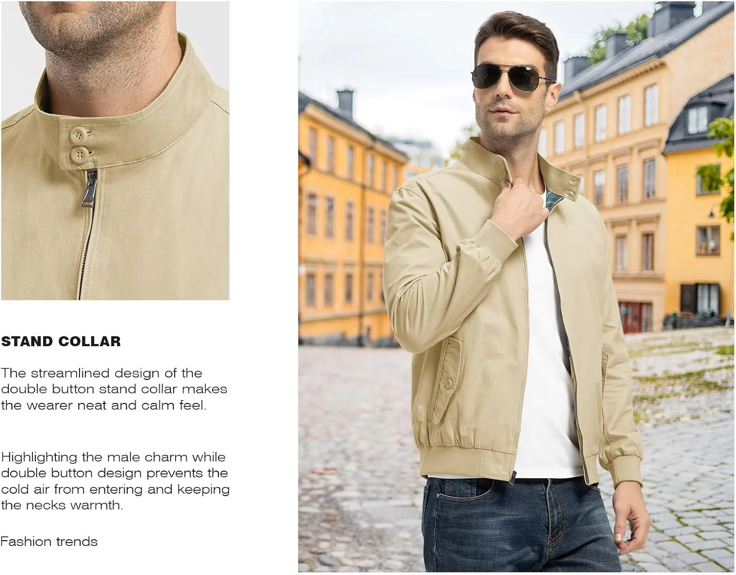 Rdruko Men's Bomber Jacket Cotton Lightweight Windbreaker Full Zip Casual Fashion Coat
