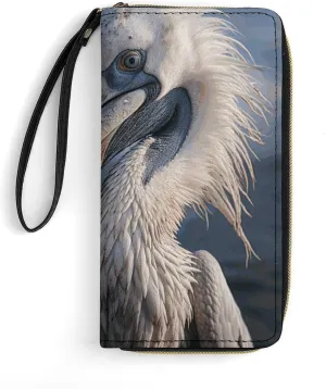 Realistic Pelican Leather Wallet Smooth Zip Around Clutch Wristlet Travel Long Soft Purse for Women
