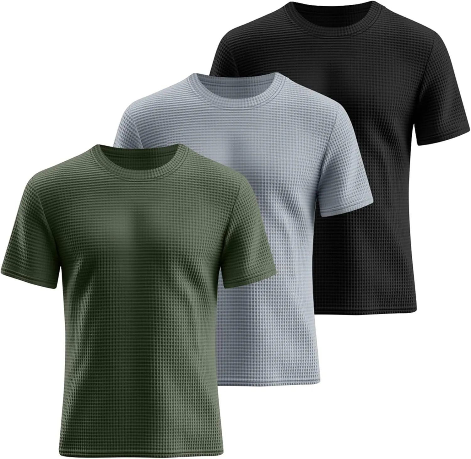 Riyiper 3 Pack Men's Big and Tall Waffle T Shirts, Short Sleeve Crew Neck Tops Casual Textured Knit Pullover Lightweight Tees