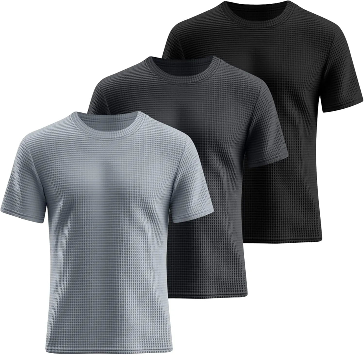 Riyiper 3 Pack Men's Big and Tall Waffle T Shirts, Short Sleeve Crew Neck Tops Casual Textured Knit Pullover Lightweight Tees