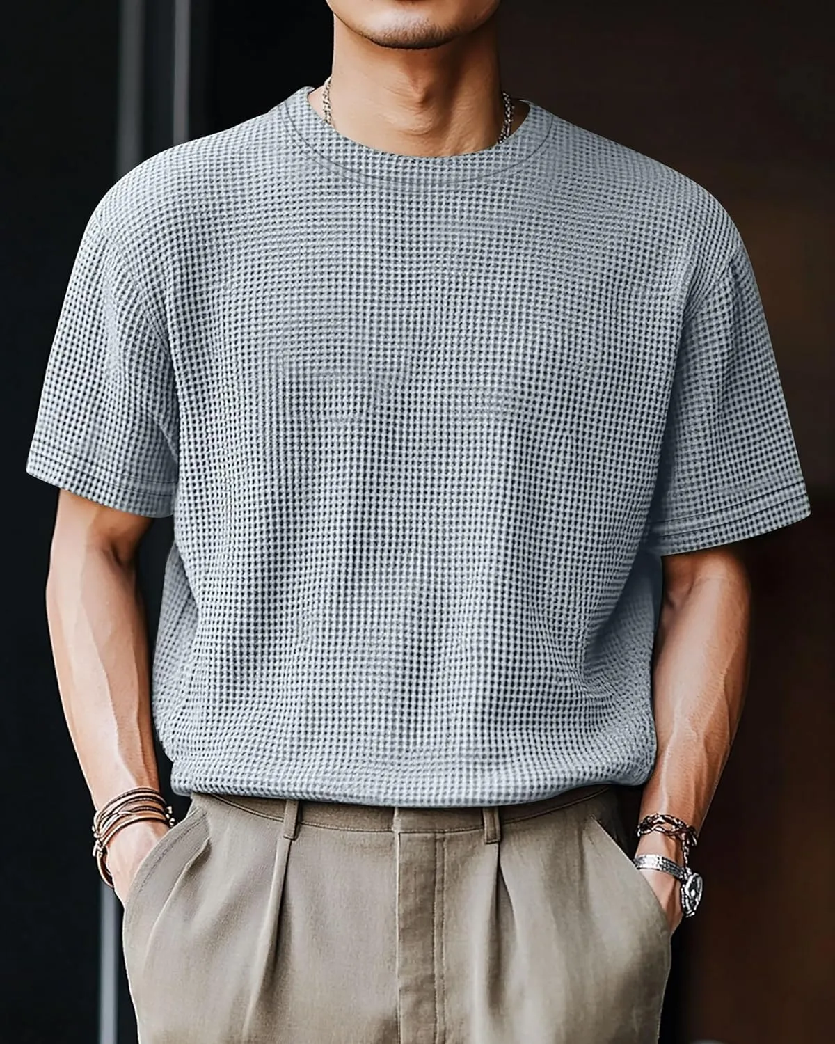Riyiper 3 Pack Men's Big and Tall Waffle T Shirts, Short Sleeve Crew Neck Tops Casual Textured Knit Pullover Lightweight Tees