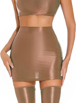 SEAUR Women's Shiny Oil Glossy Skirt Seamless Smooth Sexy Mini Ruffled Pleated Skirts