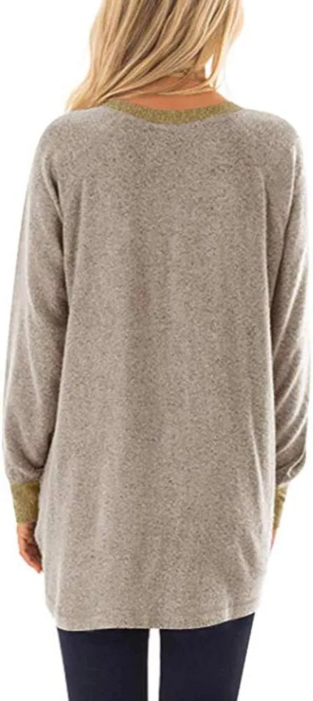 SEBOWEL Womens Tops Tunics Casual Shirts Long Sleeve Hoodie Pullover Blouses Loose Tees Clothing Sweatshirts