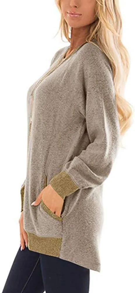 SEBOWEL Womens Tops Tunics Casual Shirts Long Sleeve Hoodie Pullover Blouses Loose Tees Clothing Sweatshirts