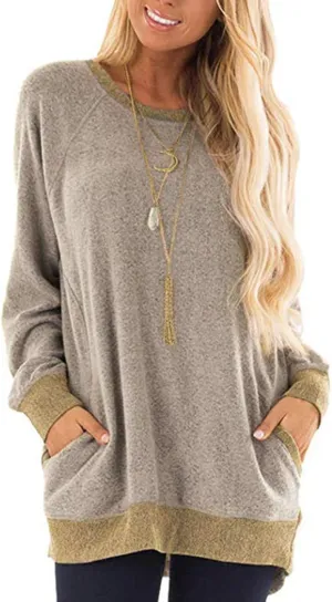 SEBOWEL Womens Tops Tunics Casual Shirts Long Sleeve Hoodie Pullover Blouses Loose Tees Clothing Sweatshirts