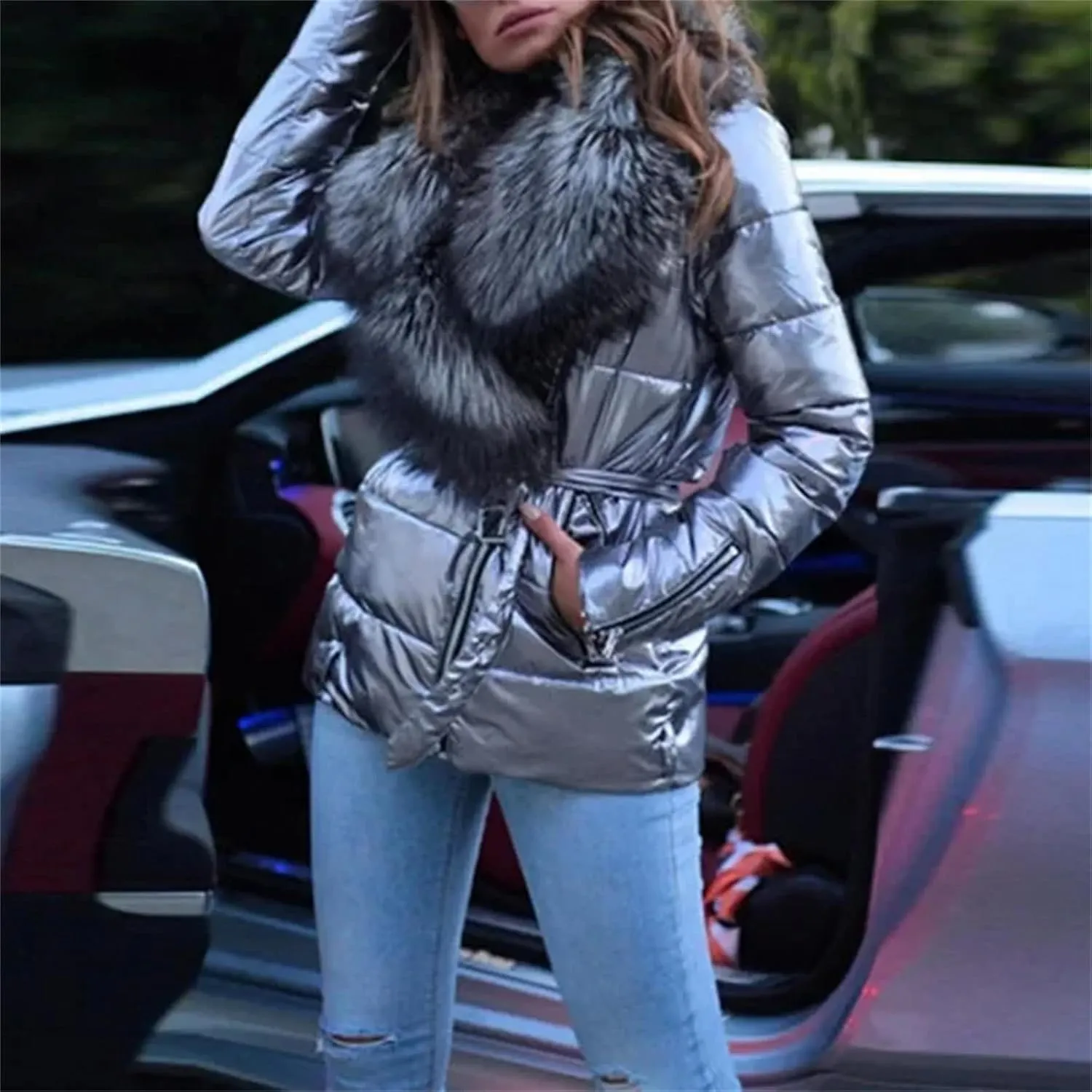 Short Jackets Outwear Keep Warm Down Cotton Padded Parkas Women Glossy Big Furs Collar Cotton-padded Clothes Coat