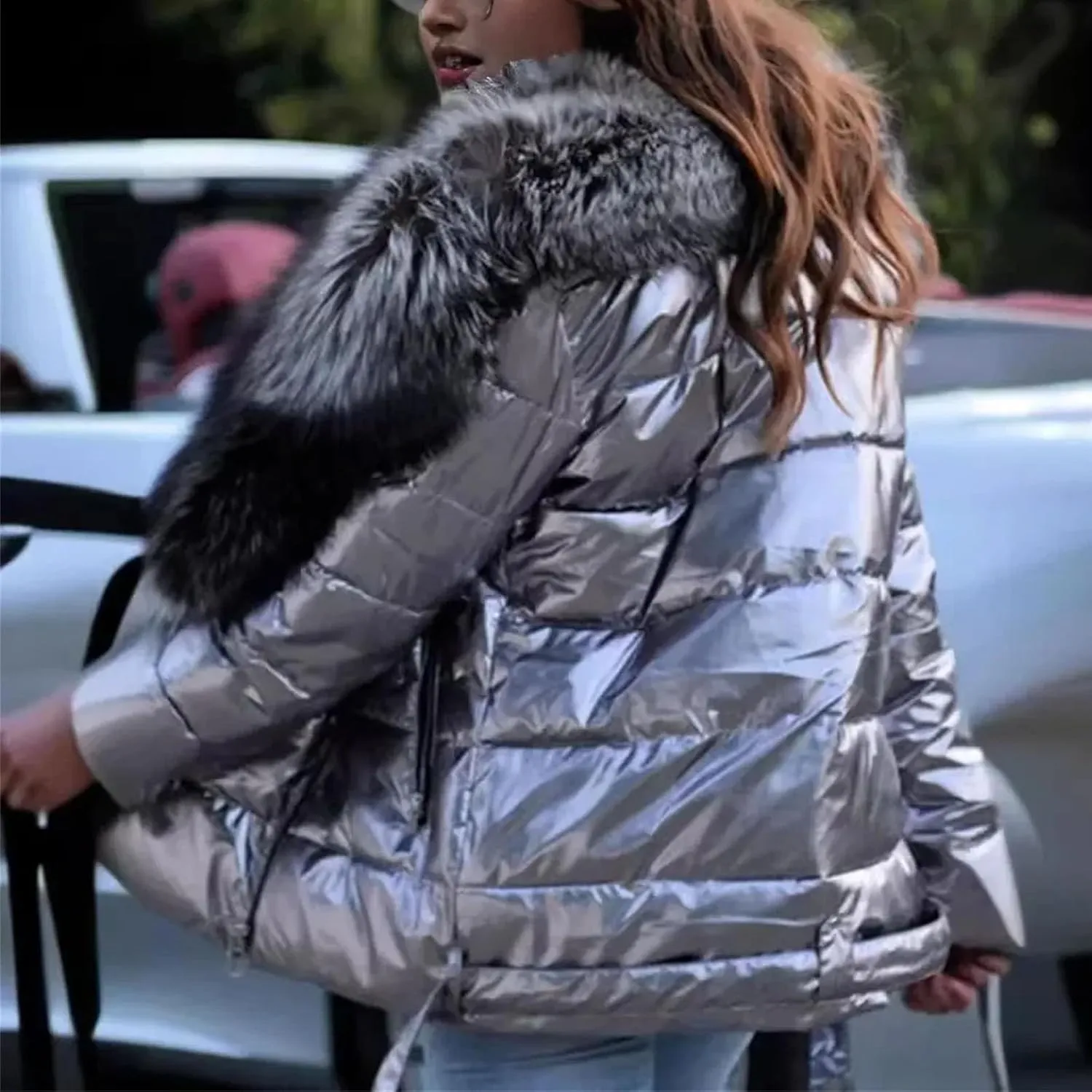 Short Jackets Outwear Keep Warm Down Cotton Padded Parkas Women Glossy Big Furs Collar Cotton-padded Clothes Coat