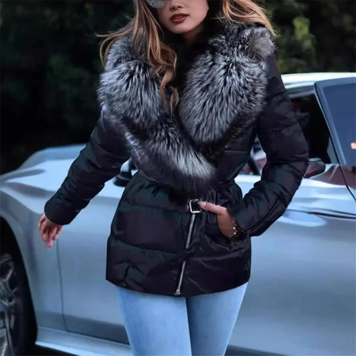 Short Jackets Outwear Keep Warm Down Cotton Padded Parkas Women Glossy Big Furs Collar Cotton-padded Clothes Coat