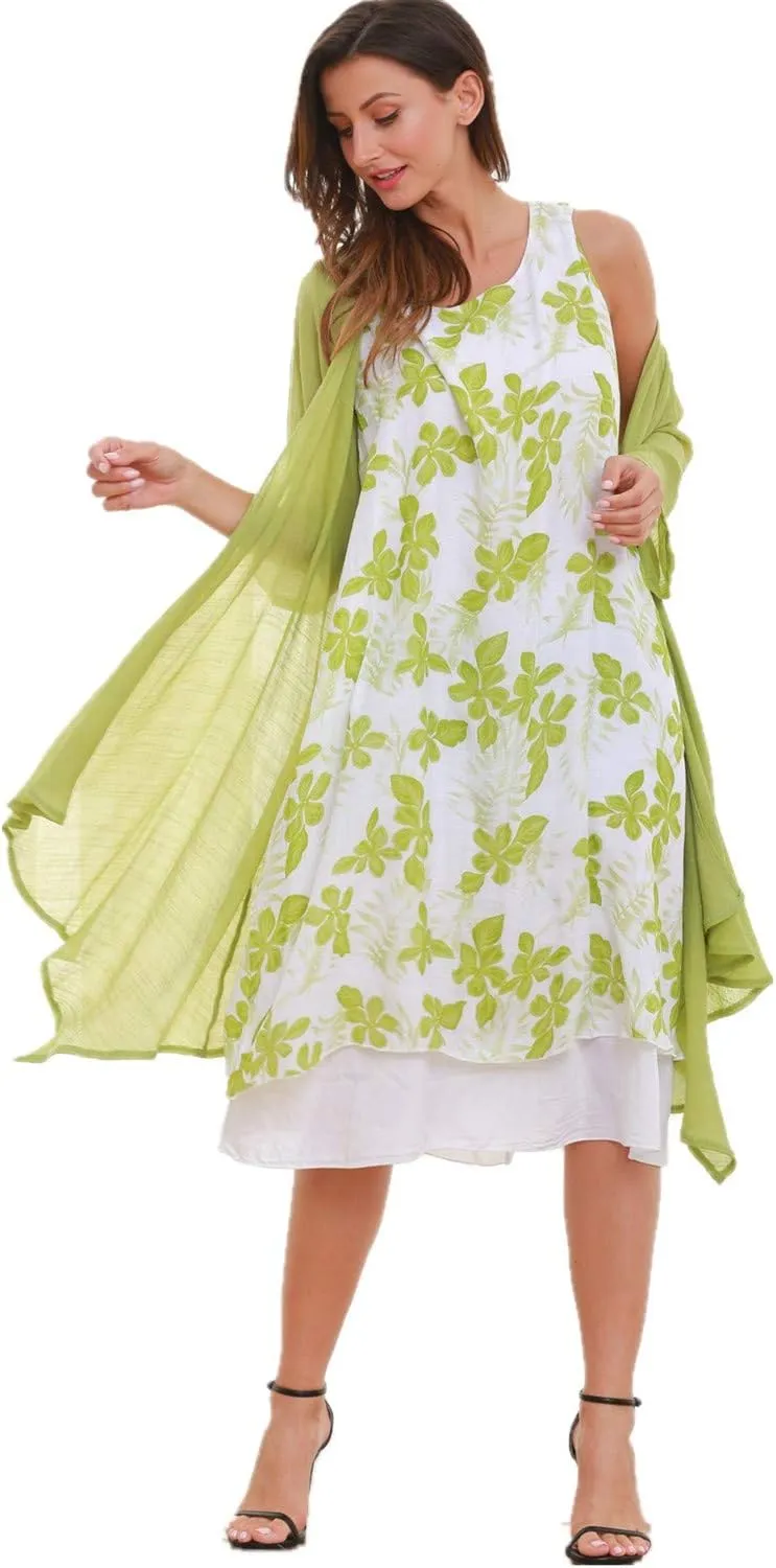 SIMPLY COUTURE Women's Double-Tier Loose Summer Floral Tank Dress Cardigan