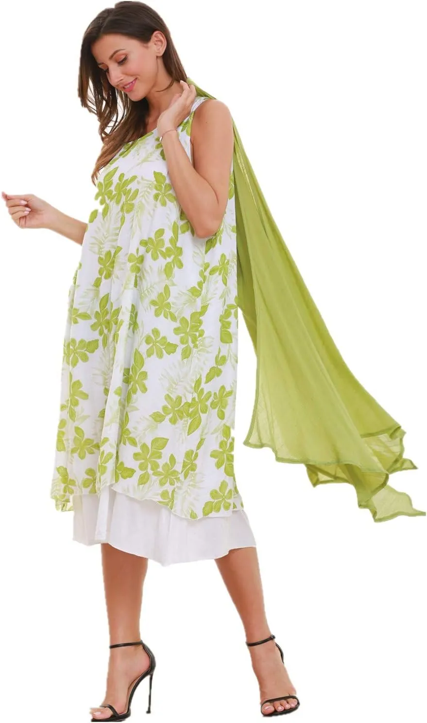 SIMPLY COUTURE Women's Double-Tier Loose Summer Floral Tank Dress Cardigan