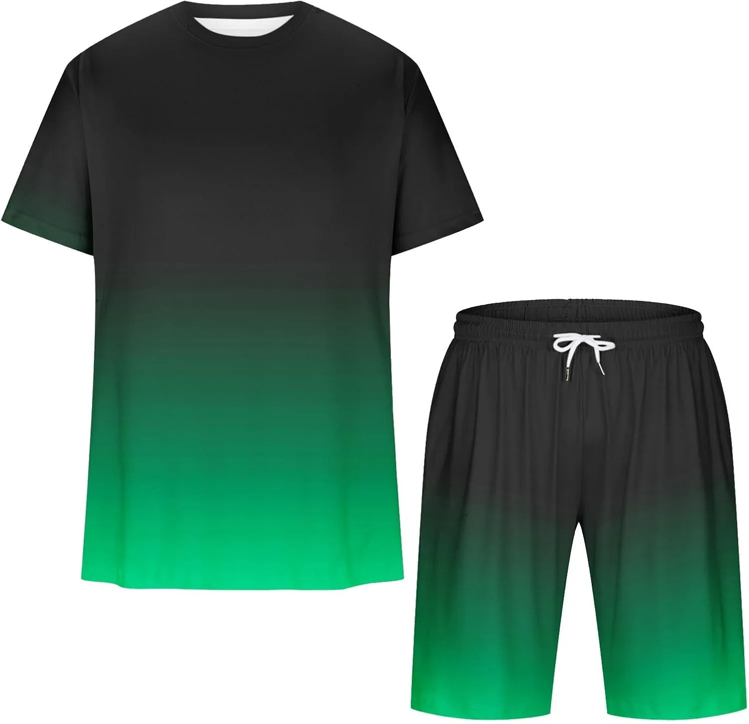 Sinzelimin Sport Casual Set for Men Two Piece Tracksuit O-Neck Short Sleeves Tees Shirts Shorts Sweatpant Jogger Workout Suit