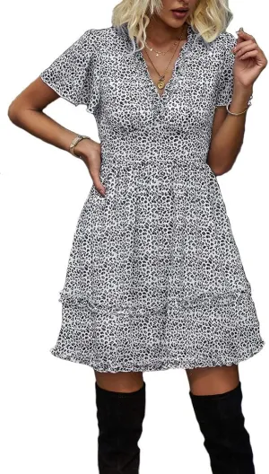 Sister Amy Women's 2023 Spring Summer Deep V Neck Ruffle Long Sleeve Floral Print Mini Dress