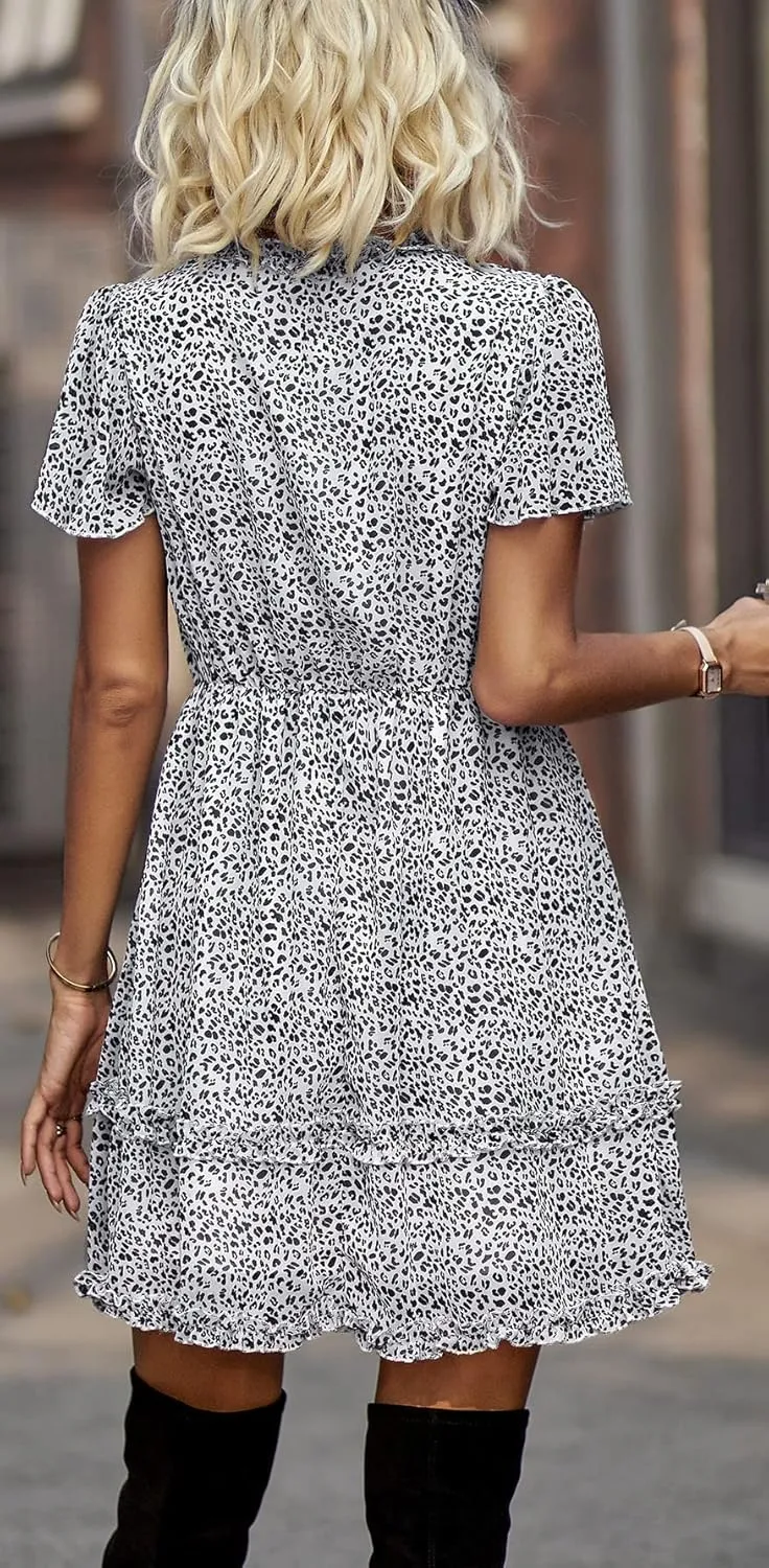 Sister Amy Women's 2023 Spring Summer Deep V Neck Ruffle Long Sleeve Floral Print Mini Dress