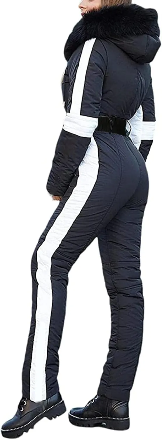 Ski Clothes for Women Waterproof Trendy Warm Winter Fashion Windproof Jumpsuit with Hoodies Ski Jackets and Pants