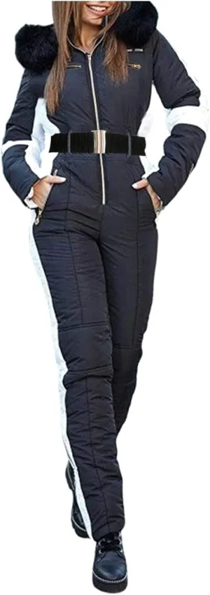 Ski Clothes for Women Waterproof Trendy Warm Winter Fashion Windproof Jumpsuit with Hoodies Ski Jackets and Pants