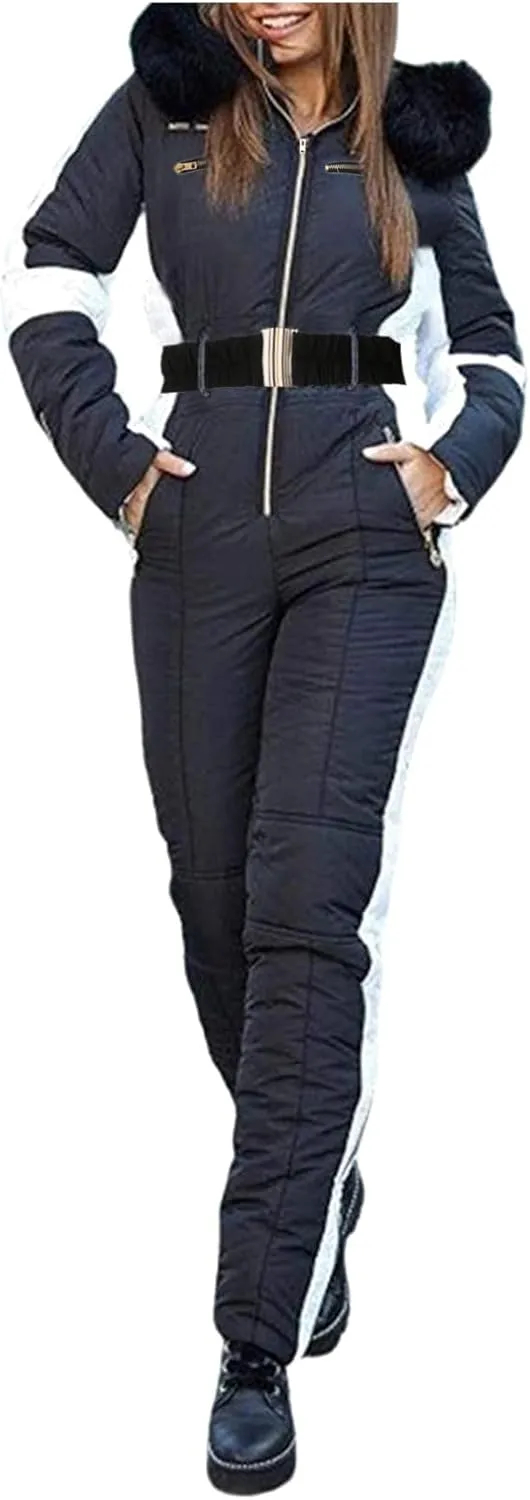 Ski Clothes for Women Waterproof Trendy Warm Winter Fashion Windproof Jumpsuit with Hoodies Ski Jackets and Pants
