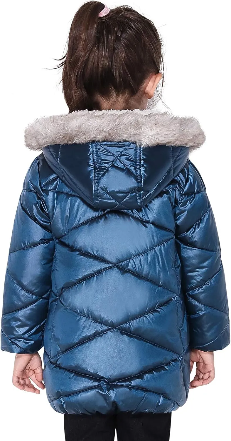 SOLOCOTE Girls Winter Coats Hooded Sherpa Lined Lightweight Jacket Thick Warm Puffy Waterproof Windproof Cotton Shiny Jackets